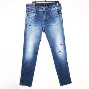 Replay Jeans Mens 30X30 Anbass Slim Fit Hyperflex Distressed Tapered Denim